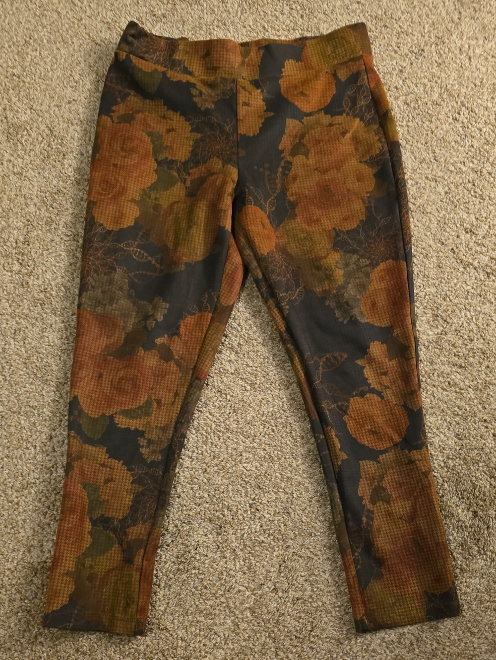 Women's Ankle-Length Floral Ponte Pants - Rust Floral